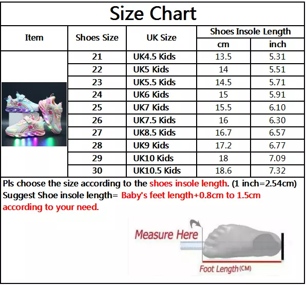 Kids Led Luminous Sneakers Flashing Children Girls Light Up Trainers Shoes Size 2