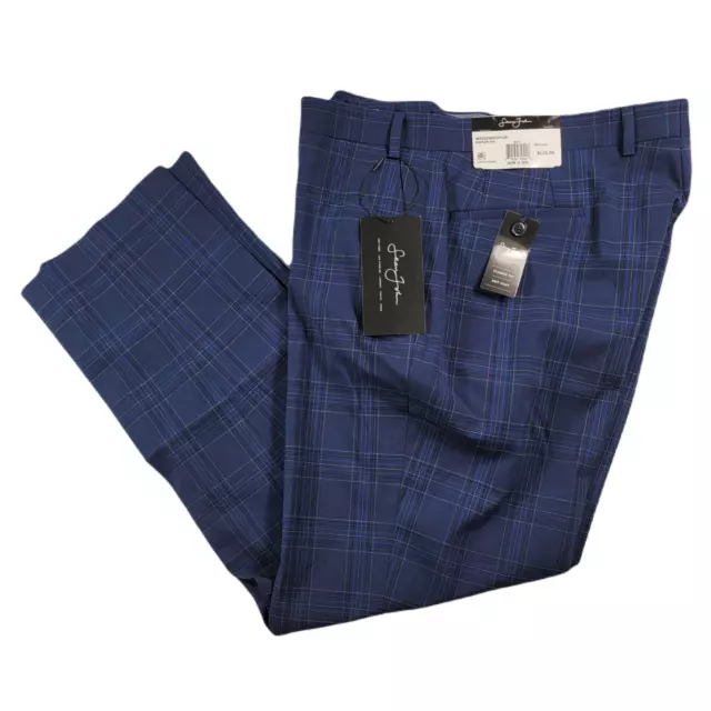 Sean John Patterned Blue Plaid Dress Pants Mens 36 x 30 Flat Front Classic-Fit