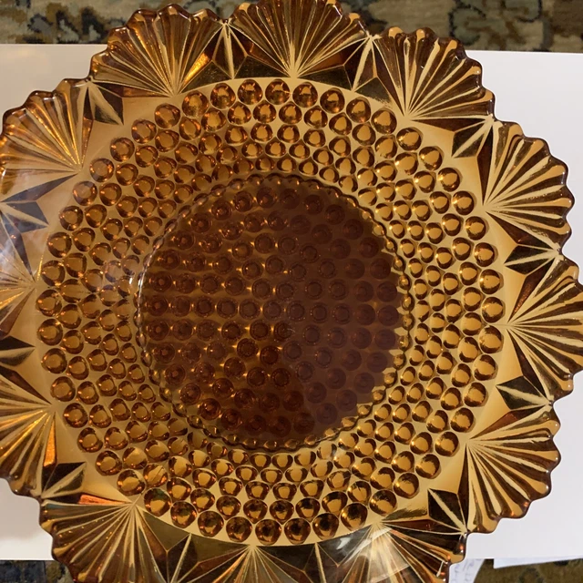 Vintage Dark Amber  Hobnail Glass Bowl Looks Like A Sun When Light Shines  Thru