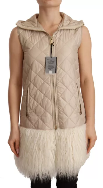 Ermanno Scervino Chaqueta Algodón Beige con Capucha Acolchada sin Mangas IT44 /