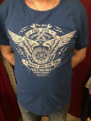 King Kerosin T-Shirt Gratuito Soul Blu V Motor Biker Roadrunner Oldshool