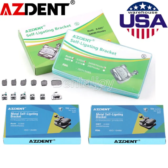 AZDENT Dental Ortho Self-Ligating Brackets Braces Mini Roth /MBT 022 Hooks 345