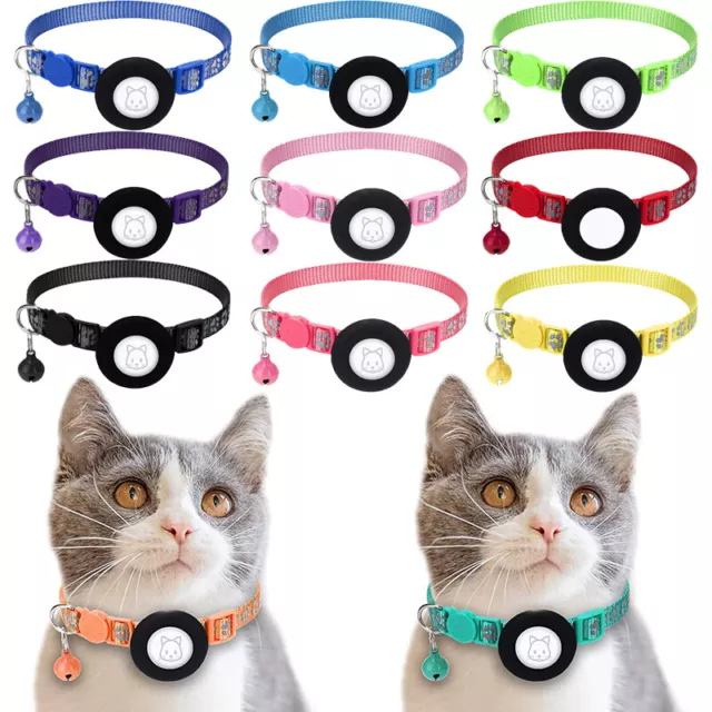 Collier pour chat Airtag, collier pour chat réfléchissant avec cloche et  porte-étiquette en strass en forme de cœur