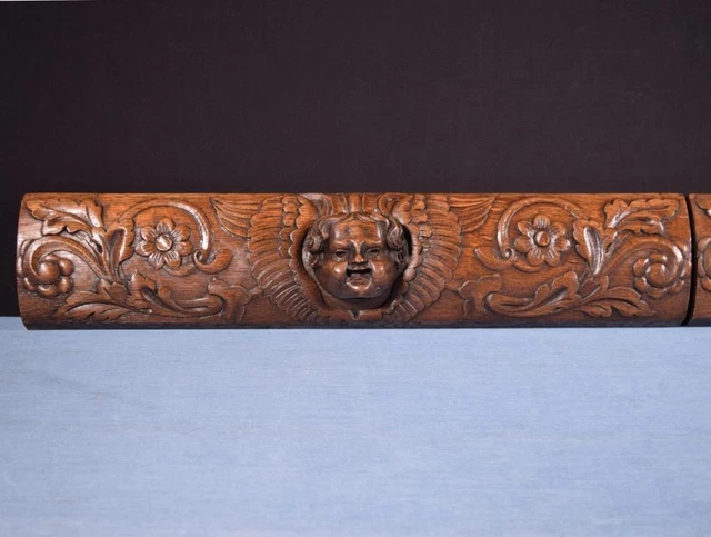 *Pair of Antique French Carved Drawer Panels/Trim in Solid Oak Wood with Angels 5