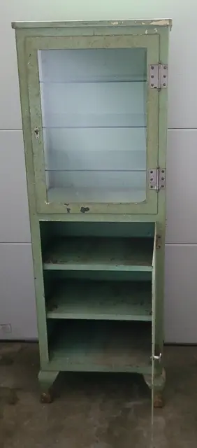 Vintage/Antique Industrial Shabby Medical Dental Steel Glass Medicine Cabinet