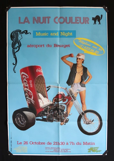 LA NUIT COULEUR - Music and Night - Coca-Cola - Affiche vintage 1980 - 117x79cm