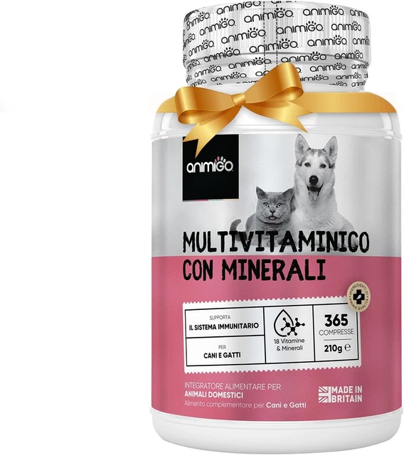 Multivitaminico Cane Gatto, 365 Compresse Appetibili - Sistema Immunitario, Ossa