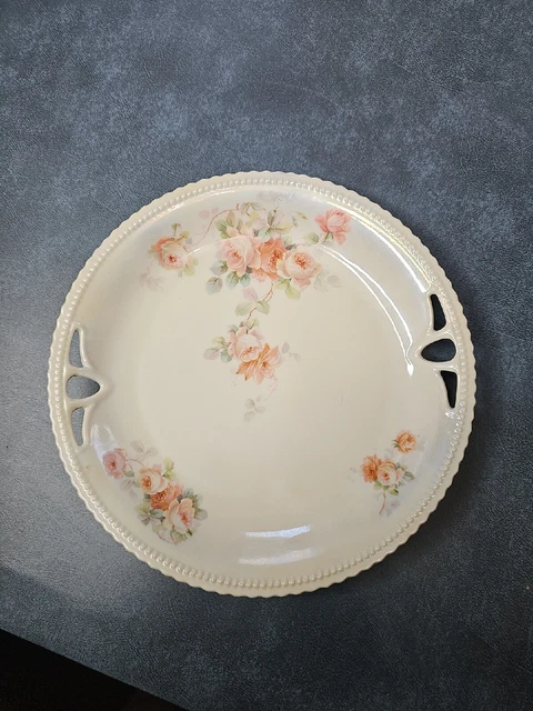 Floral Vintage Porcelain Plate Koenigszelt Silesia Germany 20 Handles 9½" 1930's