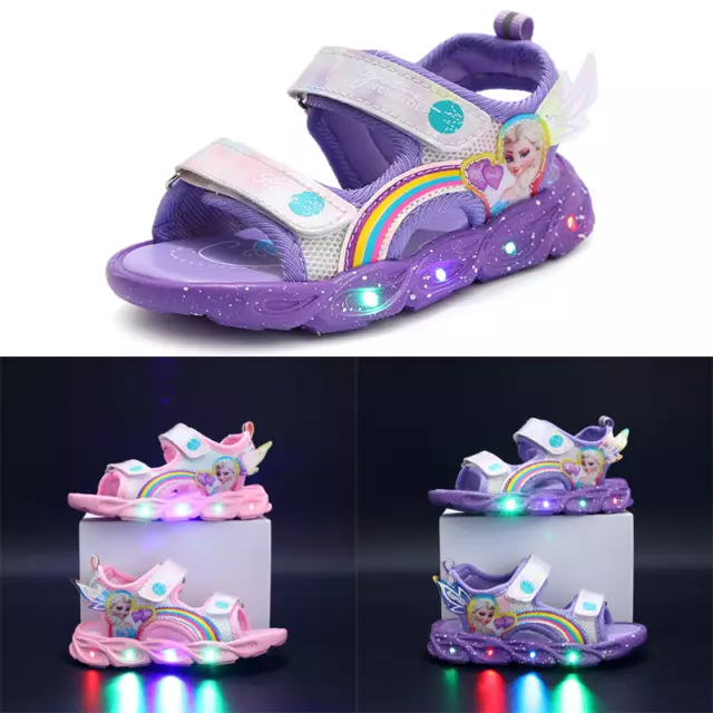 Kinder Mädchen Elsa Prinzessin Glow Schuhe LED Leuchtende Sommer Strand Sandalen