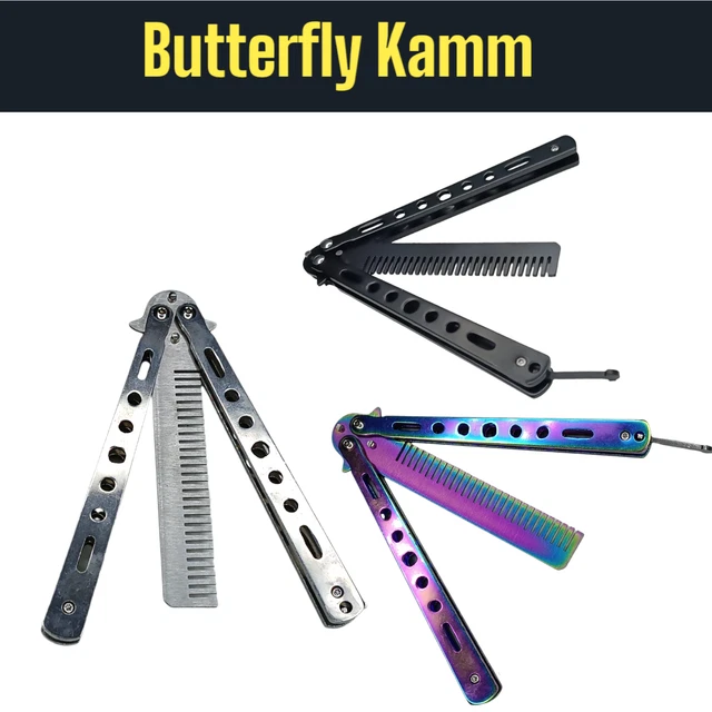 Faltbarer Taschenkamm Butterfly Design – Silber, Klappbarer Kamm Für Bart & Haar