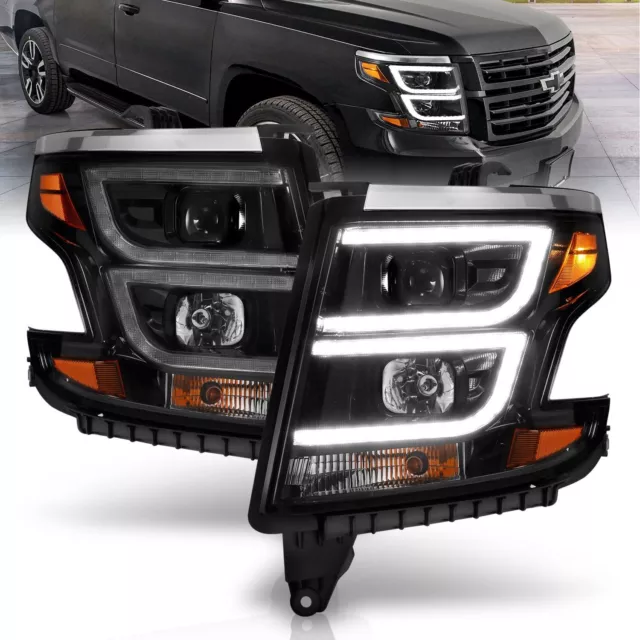 Fits CHEVY TAHOE/SUBURBAN 15-20 PROJECTOR C BAR HEADLIGHTS BLACK W/ DRL 111492