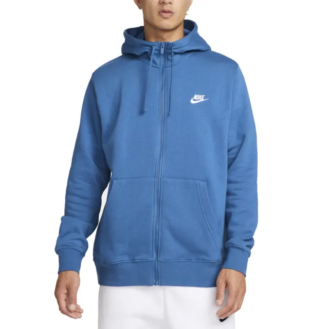 Nike Felpa da Uomo con Cappuccio e Full Zip Club Fleece Blu Codice BV2645-407