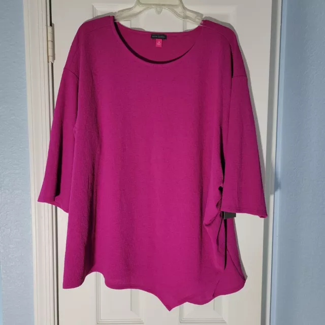 Vince Camuto Top Womens 3X Magenta Rose Pink Ruched Side Stretch Tunic Ladies