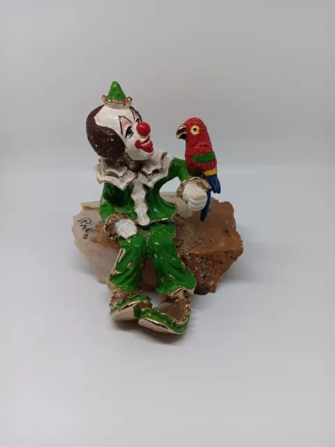 Vintage 1980 Signed Ron Lee  Hand Painted Clown With Parrot