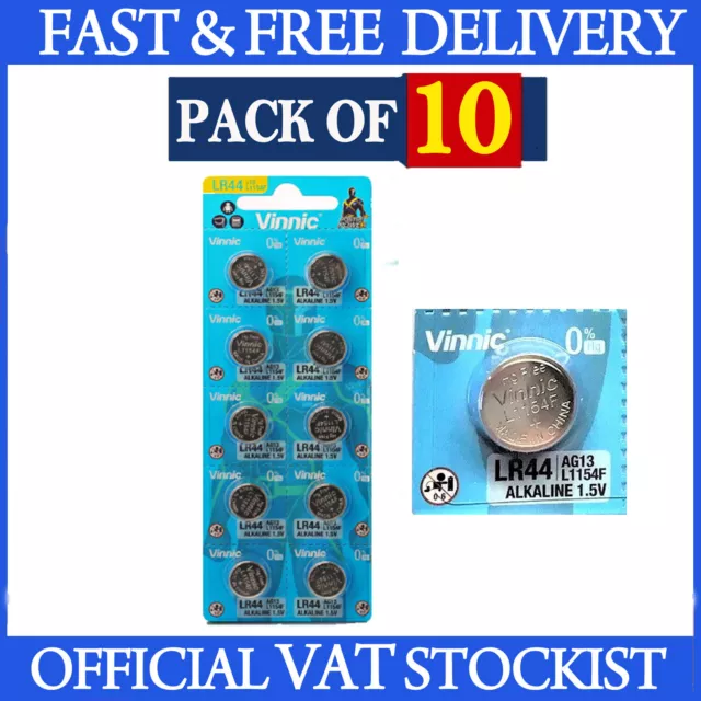 10x L1154 LR44 Batteries Vinnic Alkaline 1.55V AG13 357 G13 L1154F A76 Coin Cell