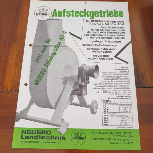 NEUERO 1975 Aufsteckgetriebe Schlepper Traktor Prospekt Landmaschinen c