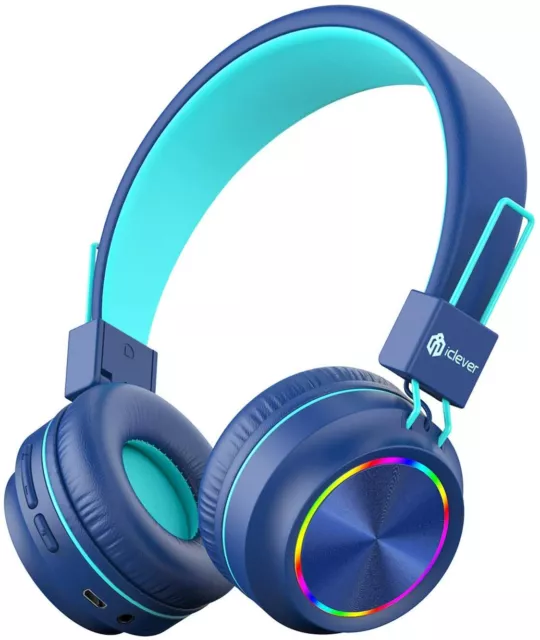 iClever Bluetooth 5.0 Wireless Colorful LED Lights Headphones with Mic For Kids