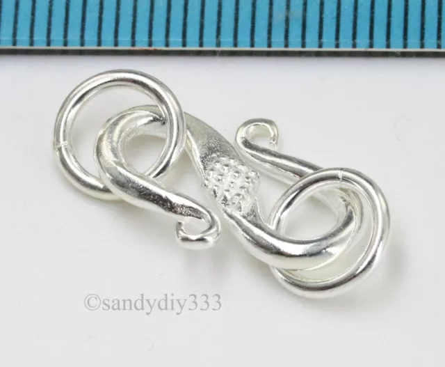 1x BRIGHT STERLING SILVER FLOWER S HOOK HEAVY CLASP 17.3mm #2157