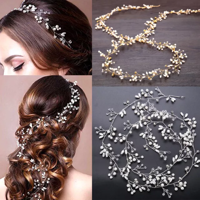 Women Girl Bride Crystal Pearl Hair Head Band Headband Accessories Wedding Party