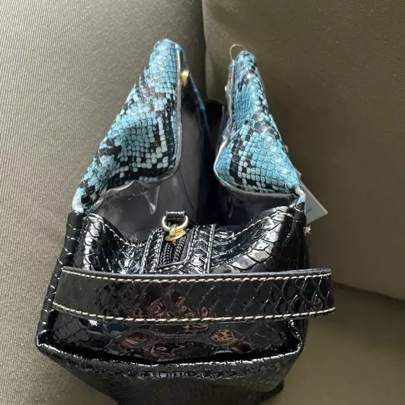 Samantha Brown Embossed  Snake Print 3 Compartment Organizer BLUE/BLACK nwt 12