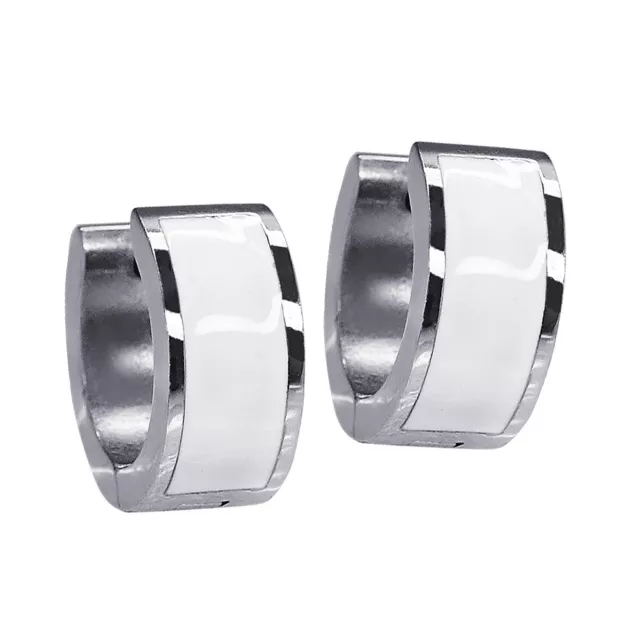 Créoles Huggie Inox Argent Blanc Boucles D'Oreilles Créole Goujon Unisexe