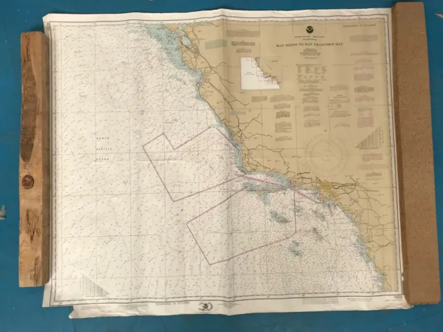 Vintage ORIGINAL nautical Chart, rare,san diego 1970's