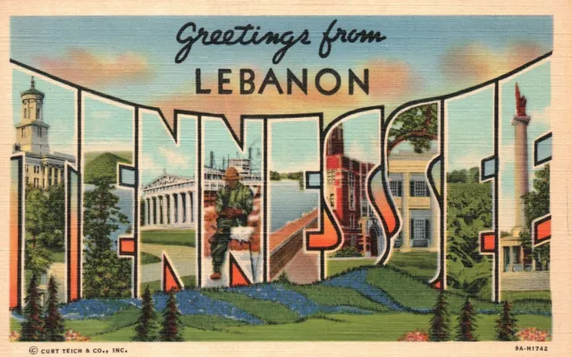 Greetings From Lebanon Tennessee Landmarks & Buildings, Vintage Postcard