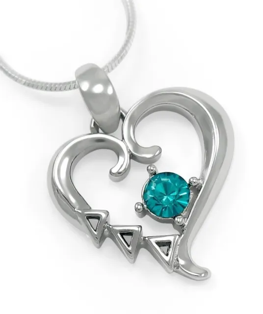 Delta Delta Delta sterling silver heart pendant w/ Cerulean Blue crystal, NEW!