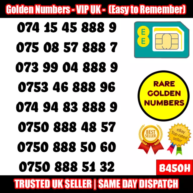 Gold Easy Mobile Number Memorable Platinum Vip Uk Pay As You Go Sim Lot - B450H