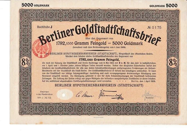 Berliner Hypothekenbank Verein Berlin histor. Bank Gold Anleihen 1925 bis 1930