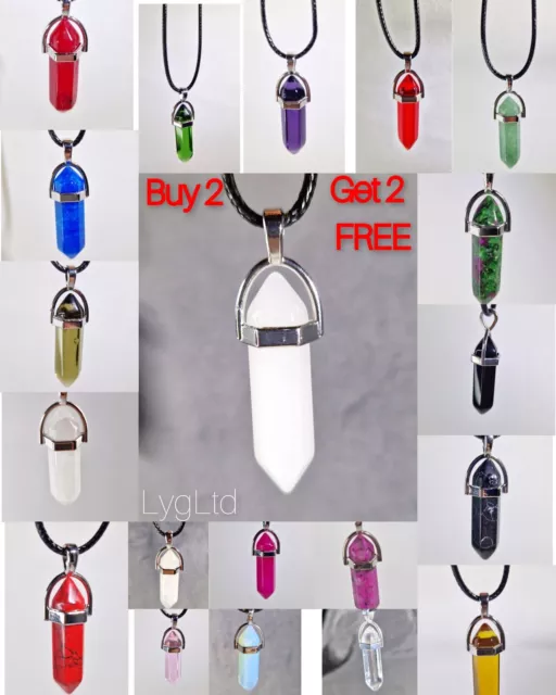 Natural Quartz Chakra Crystal Healing Point Cut Gemstone Pendant Reiki Necklace
