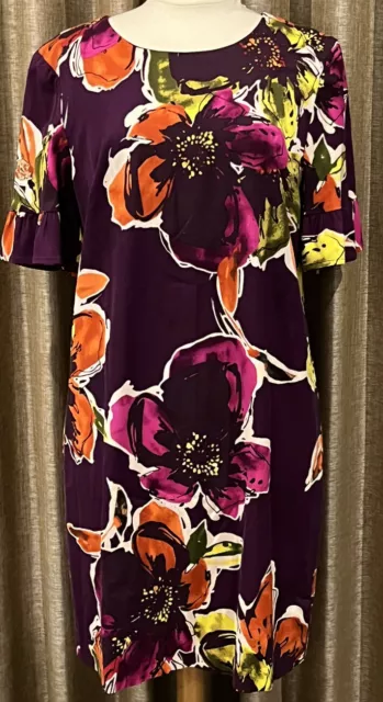 Trina Turk - Purple Floral Dress w/ Ruffle Sleeves Size 14