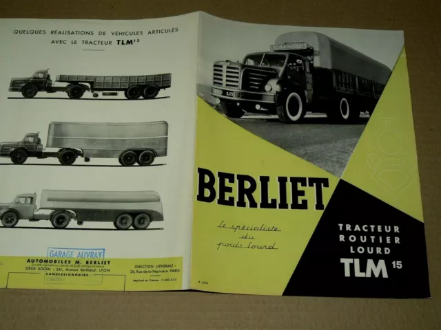 Prospectus Camion BERLIET TLM 15 Truck LKW Brochure Prospekt Catalogue P 1396