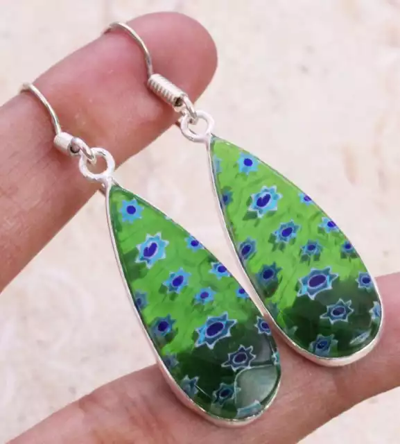Dichroic Glass 925 Silver Plated Handmade Earrings of 1.8" Ethnic Gift