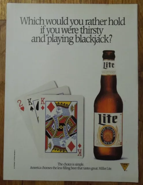 1989 LITE A Fine Pilsner Beer Magazine Ad - Thirsty And Blackjack