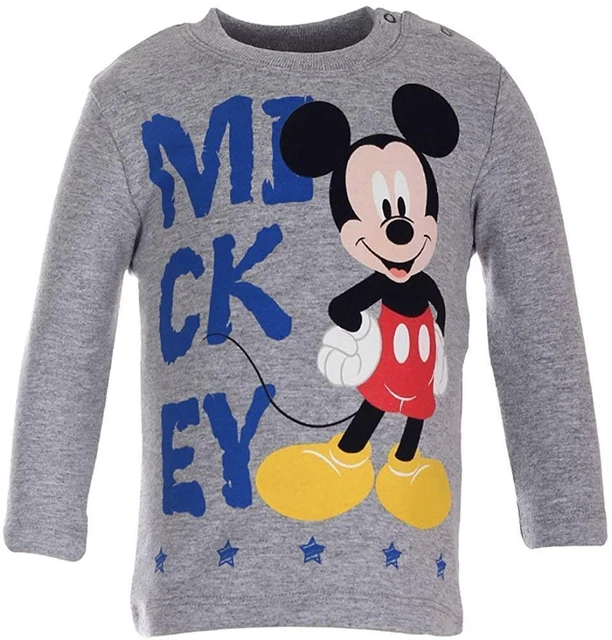 Disney Mickey Mouse Maglia a Maniche Lunghe Ragazzi Maglietta Grigia Tgl 62 - 74