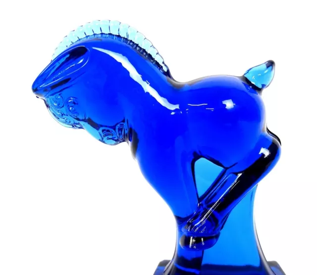 Imperial Glass Signed Ultra Blue Kicking Horse 4" Figurine Paperweight 1958-1976 2