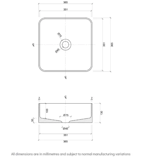 Modern Square Marble Look Basin / Bathroom Sink with grey and gold detailing 3