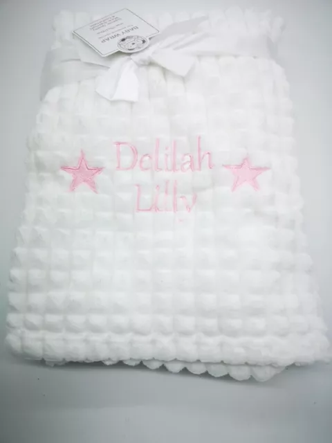 Baby Girl Boy Personalised STAR SQUARE  Blanket Embroidered Name NEW design