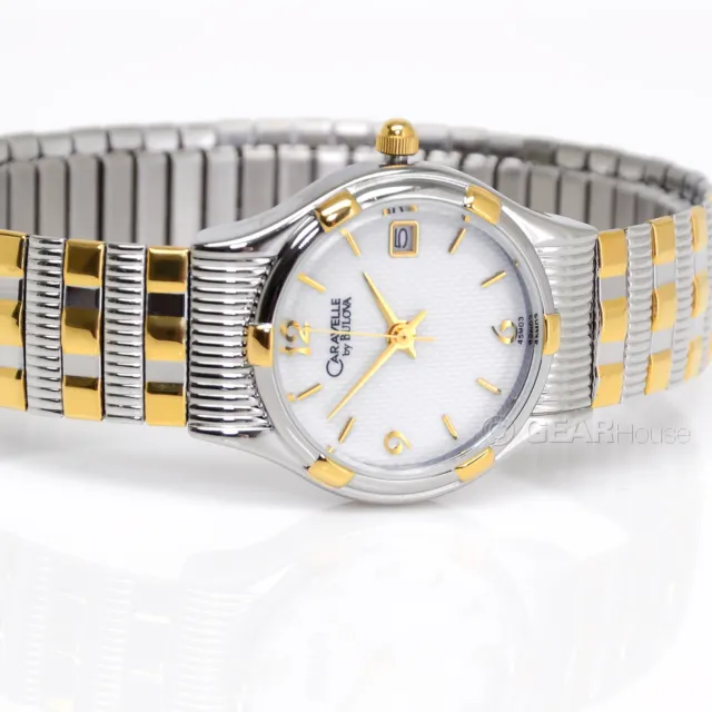 CARAVELLE by BULOVA Womens Two Tone Watch, Stretch Band, White Dial w/ Date