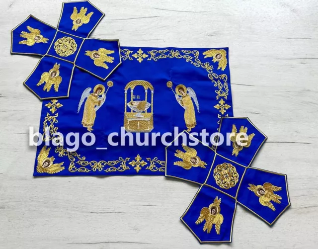 Church Embroidered Chalice Covers Set Covers & Veil Gabardine Blue 27.55"х19.68"