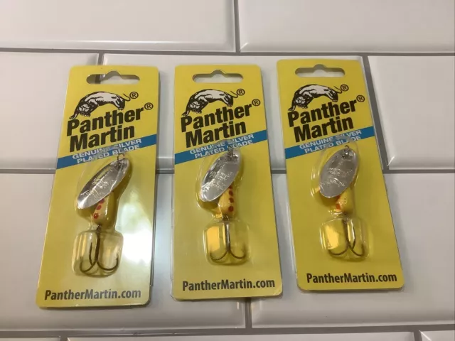 Lot 3 lures panther martin trout spinners 3/8oz silver/yellow red spots 9-PMR-S