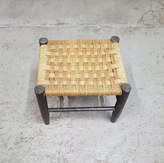 Old, Vintage, ANTIQUE Woven Rattan Wicker Stool Footstool Mid Century