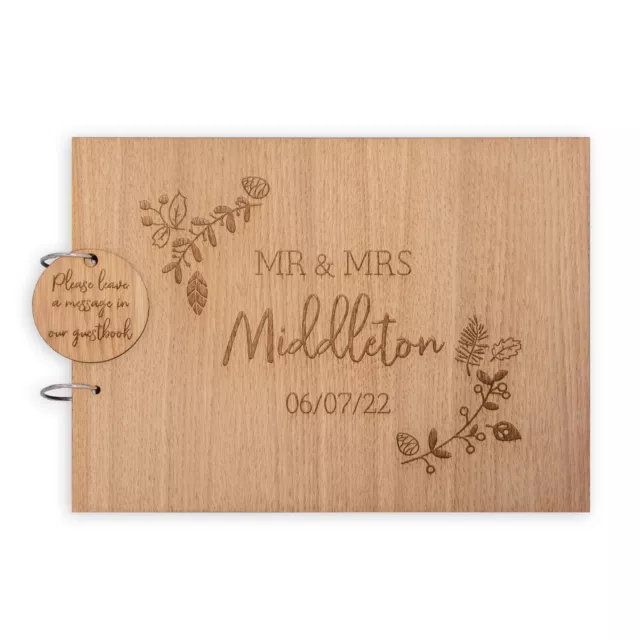 Personalised wood pinecones wedding guest book wooden engraved winter party