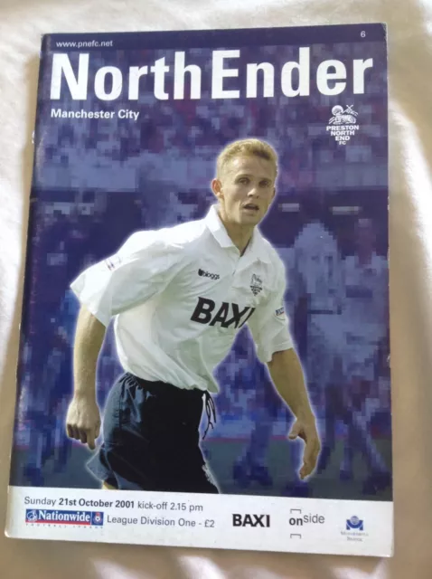 Preston North End v Manchester City football programme 21/10/01