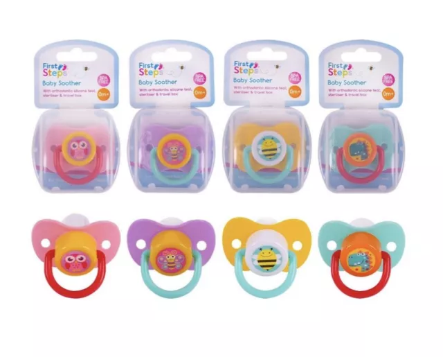 Baby Soother with Steriliser & Travel Box - 4 Designs - Orthodontic Teat - 0m +