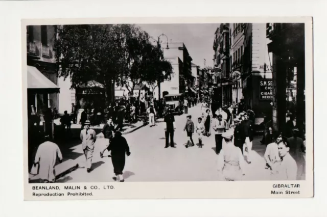 1920's Gibraltar Busy Main Street RPPC B&W Real Photo Postcard Beanland