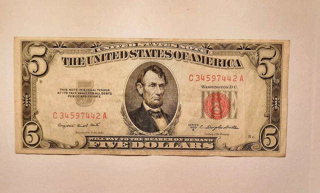 1953 B $5 dollar United States Note Red Seal