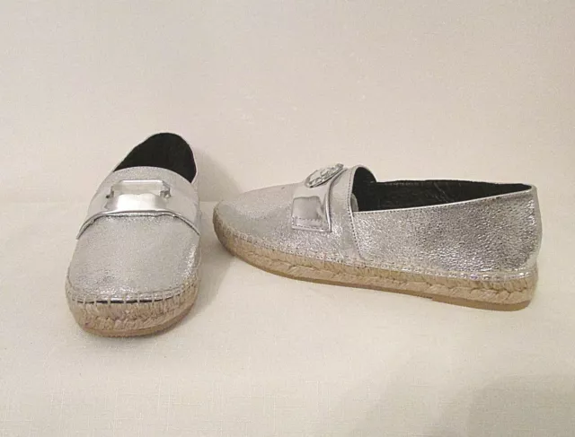 Robert Clergerie Etoile Silver Pebble Leather Crystal Espadrilles Shoes 37/6.5