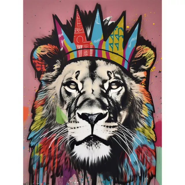 Lion with Crown King of the Jungle Modern Pop Art XL Wall Art Canvas Poster Huge